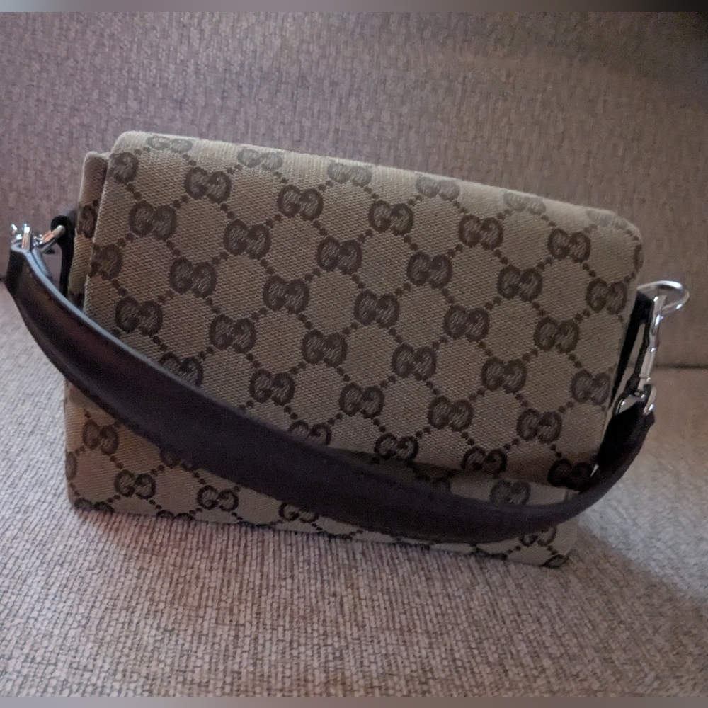 Designer Inspired Monogram Tan and Brown Small Shoulder/Crossbody Bag  Purse - Picture 12 of 14